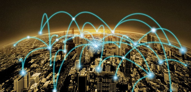 现代创造电信和互联网络连接在智能城市5g无线数字连接的概念和事物未来的互联网图片