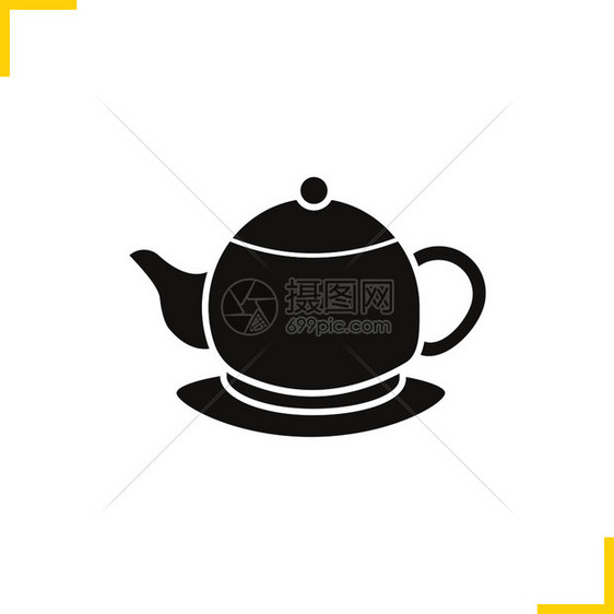 板块图标上的茶壶投下阴影环形符号茶壶负空间矢量孤立图示图片
