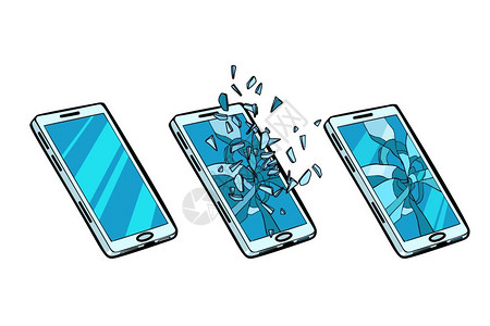 碎玻璃的背景流行艺术回向矢量插图古董智能手机全碎玻璃和电话坏了