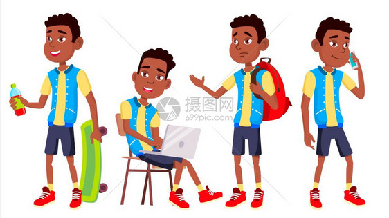 男孩子在网络上小册子海报设计孤立的漫画插图男孩子在广告小册标语设计上同龄人青少年教室房间黑人美国图片