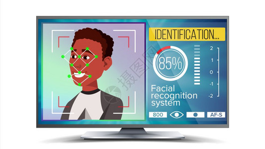 脸部识别系统矢量面部识别技术屏幕上美式脸部有多边形和点的人类脸部扫描插图图片
