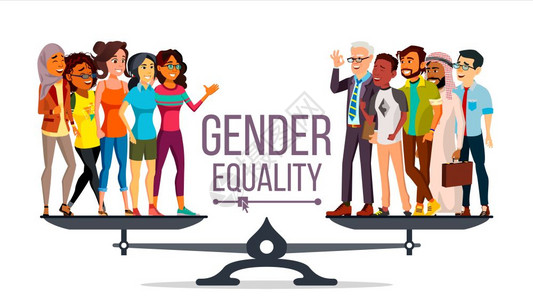 狼上男女企业家商妇女机会平等男女在比例上站立孤的平板漫画插图别