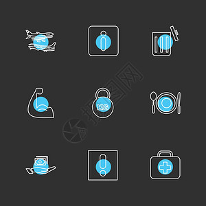 健身营养锻炼旅行图标矢量设计平面收集风格创意图标旅行地点目的地饮食健身计划健身房健身背景图片