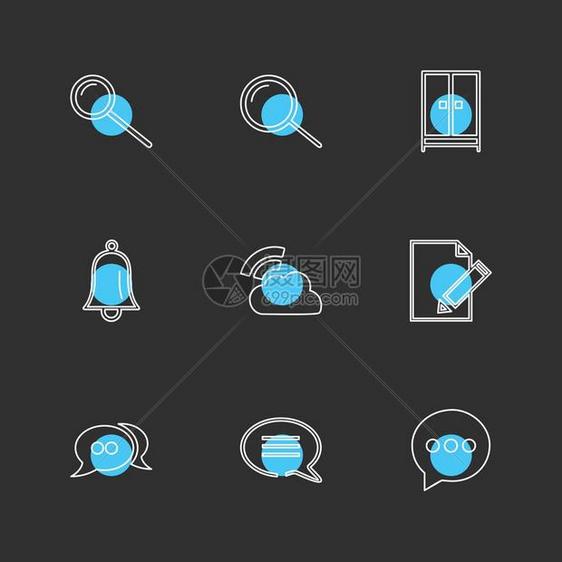 社交媒体智能电话手机互联网聊天信息搜索存储时钟云相机警报图标矢量设计公寓收藏风格创意图片