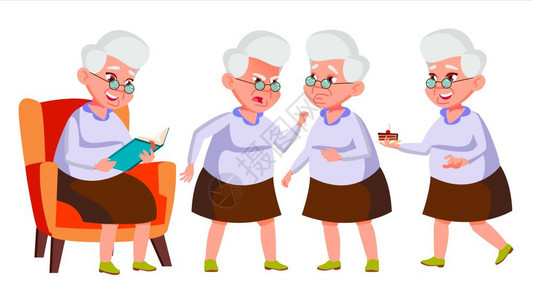 老年人活跃的祖父母快乐演示印刷品邀请设计孤立的漫画插图老年妇女固定的病媒年长者美丽的退休人员生活贺卡广告问候设计图片