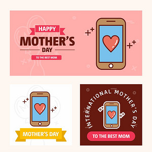mother带有智能电话标识和粉红色主题矢量的日卡用于网络设计和应用程序界面也可用于信息图矢量图片