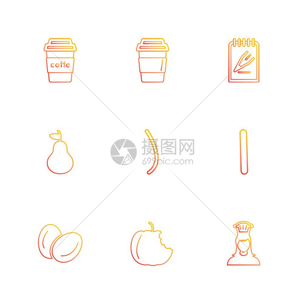 食物健康营养图标矢量设计公寓收藏风格创意咖啡水果梨剪贴板铃快餐垃圾食品图片