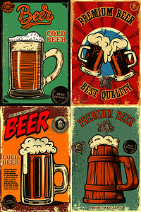 一套啤酒吧海报贺卡徽章标志横幅的设计元素矢量图像图片