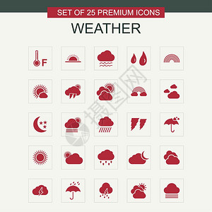 用于网络设计和应用程序界面的天气图标设置为红色对信息图也有用矢量图解图片
