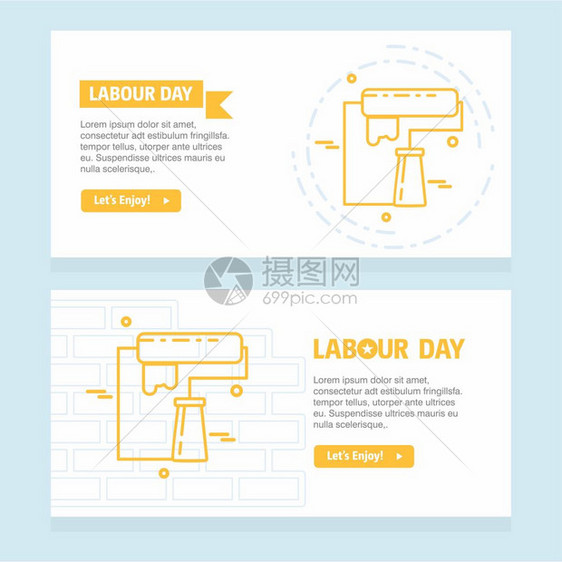 以黄色主题矢量设计快乐劳动日用于网络设计和应用程序界面也可用于信息图矢量解图片