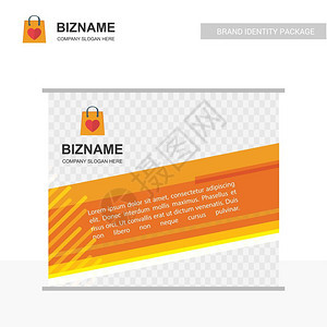 用于网络设计和应用程序界面的带有购物袋徽标的橙色主题矢量广告标语设计和卡片图片