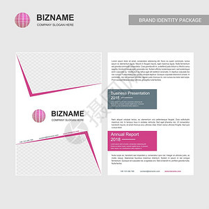 具有粉色主题和世界标识矢量的小册子设计用于网络和应用程序界面也可用于信息图和矢量图片