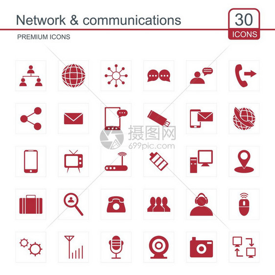 用于网络设计和应用程序界面的网络设计和通信图标置矢量也可用于信息图矢量图片