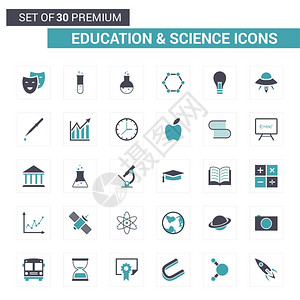 用于网络设计和应用程序界面的教育和科学图标也可用于信息图矢量图片