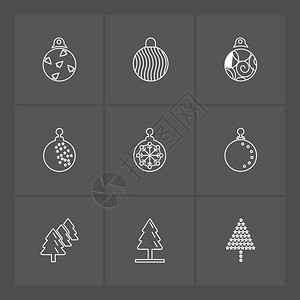 圣诞节球雪花树枝圣诞节雪冬季25月1日球装饰晚宴雪瀑图标矢量设计平板收藏风格创意图片