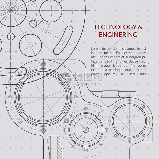 带有技术机械绘制蓝图的抽象矢量技术和工程背景带有机械绘制蓝图的横幅带有机械工程图解的蓝结构抽象矢量技术和机械绘制蓝图的工程背景图片