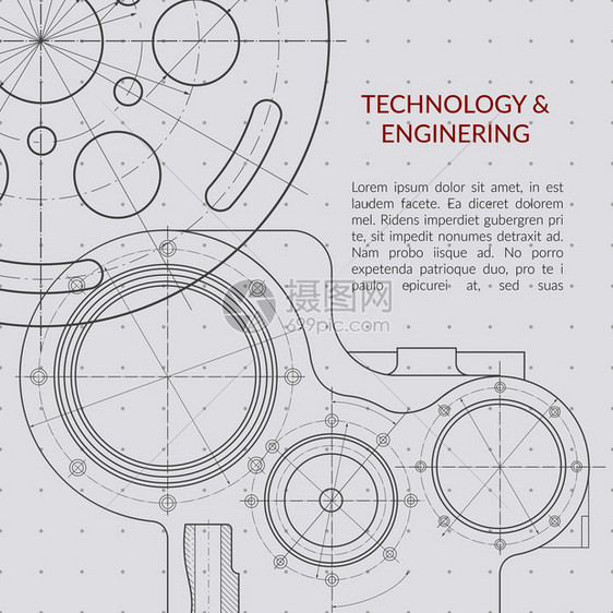 带有技术机械绘制蓝图的抽象矢量技术和工程背景带有机械绘制蓝图的横幅带有机械工程图解的蓝结构抽象矢量技术和机械绘制蓝图的工程背景图片