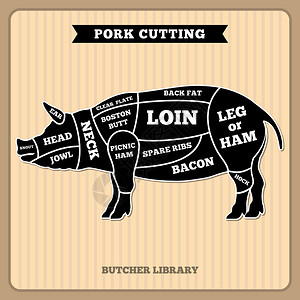 猪肉切割矢量图图片