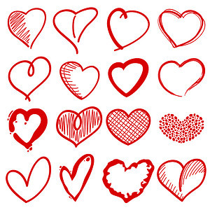 红草图心装饰爱的插图手画心的形状浪漫爱情图纸的装饰示背景图片