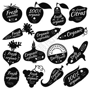 水果和蔬菜病媒贴纸标签志有机蔬菜贴纸标签和徽章蔬菜插图图片