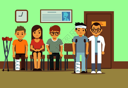 医院的生候诊室疗所的病人保健媒概念在诊所等候的人病排队到医生面前的插图保健病媒概念图片