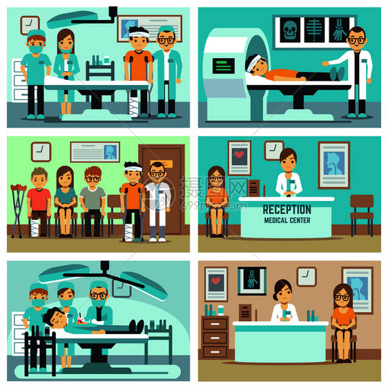 病人住院在办公室的医务人员疗咨询治和检查病媒平板概念例如医疗行动说明病人咨询治疗和检查病媒平板概念图片