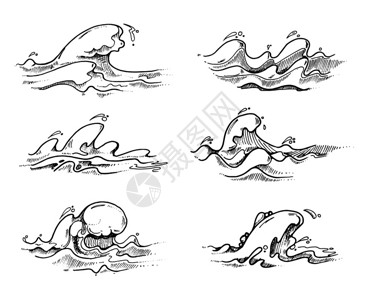 船鸽子直线海浪插图中的元素手画矢量波黑色在白上手画矢量波黑色在白
