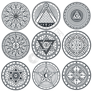 会易拉宝神秘炼金神秘古老的哥特矢量纹身符号神秘的血管符号设置插图