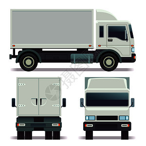 小卡车前背面和侧货物运输公司身份矢量模板送货服务卡车白色插图公司身份模板图片