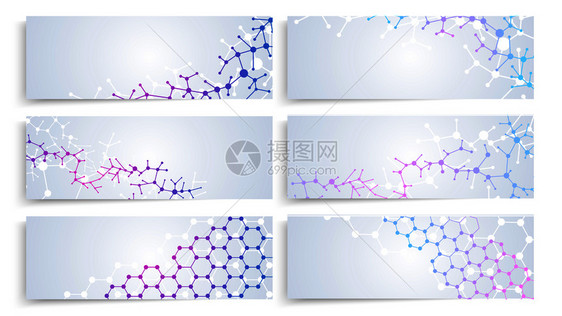 dna分子结构脑细胞连接矢量化学医标语一套卡片和海报附有分子结构图示图片