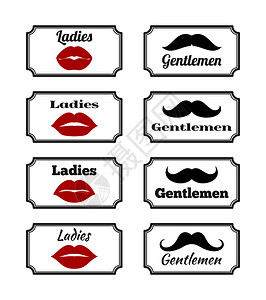 女士们先生卫间符号矢量嘴唇和胡子潮流元素插图矢量嘴唇胡子图片
