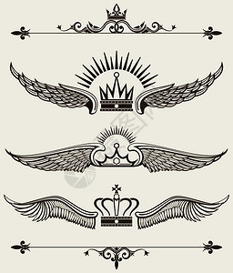 高贵的古董框矢量说明一套皇家翼冠设计元件图片