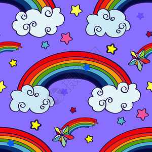 矢量手绘卡通彩虹和云矢量插画图片