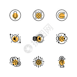 麦克风菜单磁铁比特硬币加密货美元图标矢量设计平板收藏风格创意图片