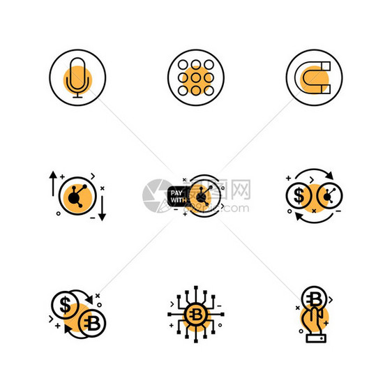 麦克风菜单磁铁比特硬币加密货美元图标矢量设计平板收藏风格创意图片