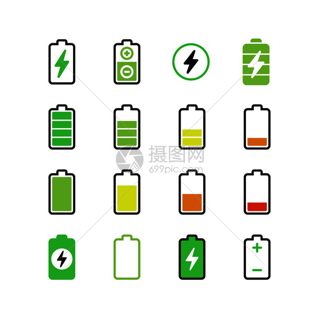 手机智能电费池能量矢图标电话指蓄积器池话插图的压手机池能量矢图标图片