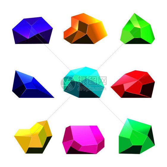 多色矢量晶体白背景用于移动游戏卡通彩色石图解矢量晶体白背景用于移动游戏图片