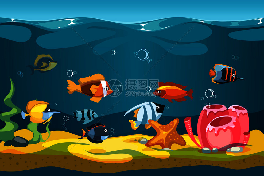 海底世界鱼类和海星海葵图片