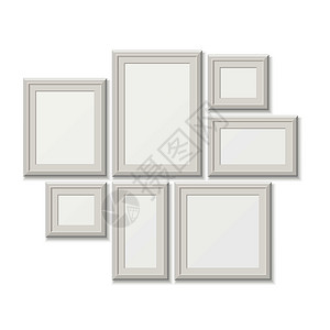 白色空刺穿框架色墙上隔离的3D相片边框一组照片配有图插的画廊白刺穿空框墙上隔离的3d相片边框图片