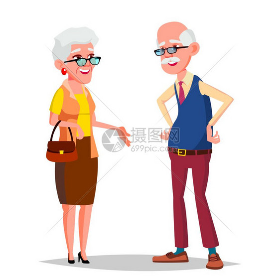 老年夫妇矢量现代祖父母老年人带眼镜的孤立扁卡通插图祖父和母银发高级女士和绅孤立扁卡通插图图片