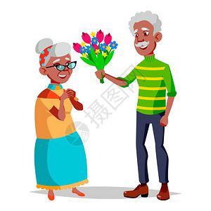 男性老年人送红色的花给女性老年人图片