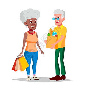 老年夫妇一起购物插画图片