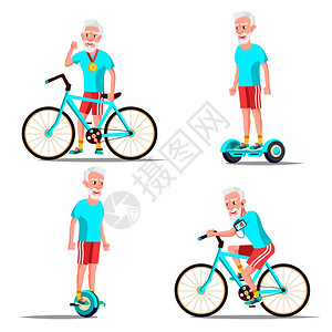 老人骑机自行车城市户外体育活动说明图图片