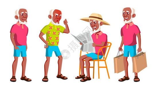 老年人美丽的退休人员生活演示印刷邀请设计孤立的漫画插图老人固定的矢量黑人美国有趣的老年休闲明信片公告封面设计图片