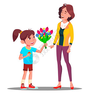 小女孩送花给母亲图片素材