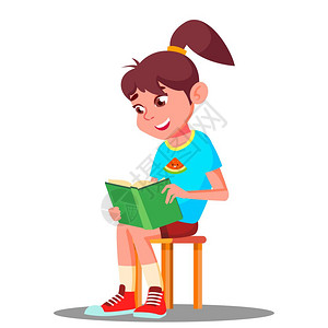 韩国美女学生卡通可爱读书的小女孩矢量插图插画