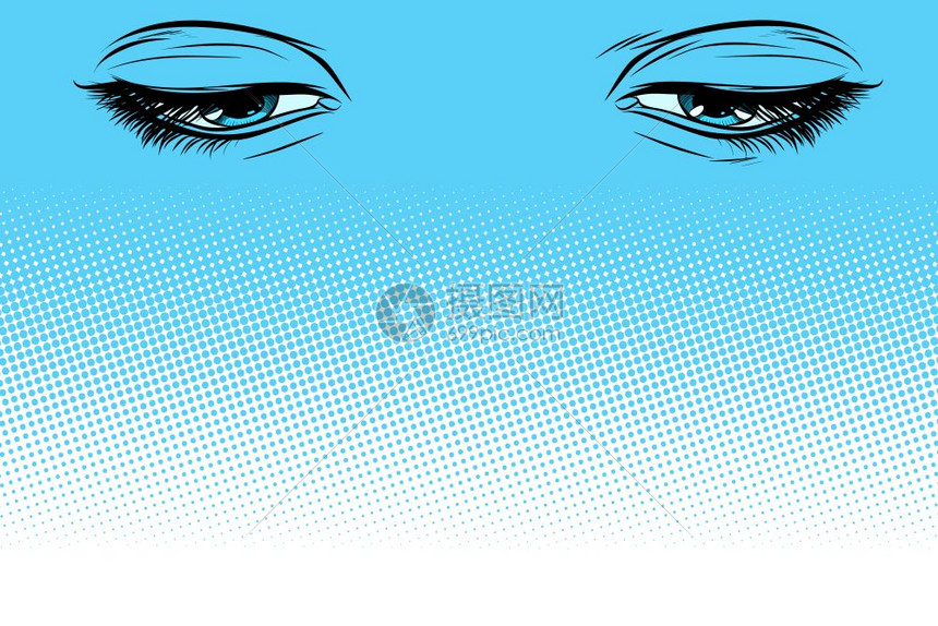 流行艺术反向矢量说明古老的陈年装饰品女眼神往下看