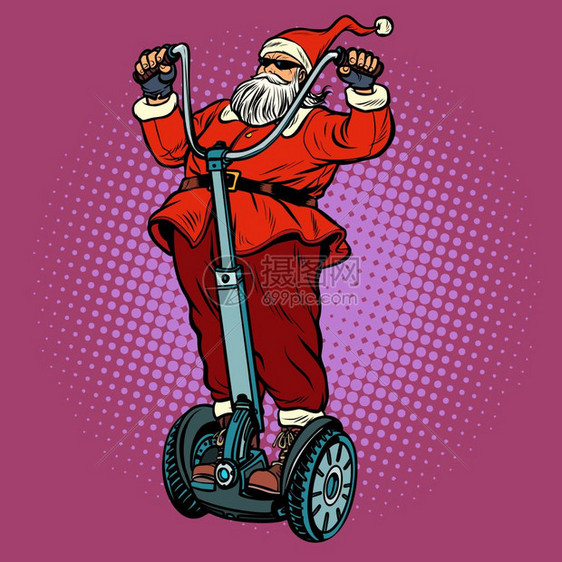 带圣诞礼物骑自行车乘电动摩托矢量说明图图片