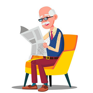 戴眼镜的老年男子阅读报纸图片