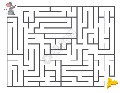 儿童迷宫拼图矢量解以发展精神思维迷宫中的老鼠寻找奶酪的可爱老鼠迷宫拼图矢量解图片